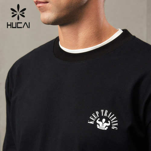 HUCAI ODM Fitness Sweatshirts Screen Printing 100% Cotton Mens Long Sleeves