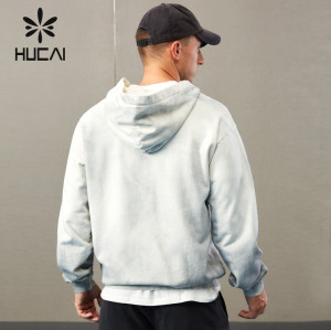 HUCAI Private Label Fitness Jacket Washed Dyeing Frying Process Mens Gym Coat ODM