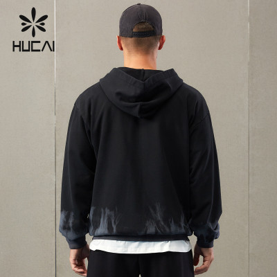 HUCAI Private Label Gym Coat Tie-dyeing Overlay Color Process Mens Sports Jacket