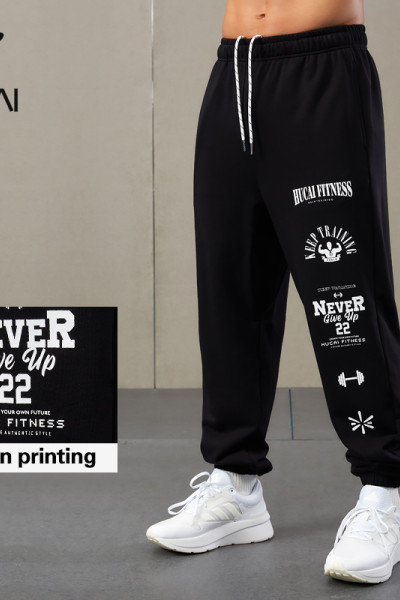 HUCAI OEM Mens Sports Joggers Sorona Fabric Screen Printing Sweat Pants Factory
