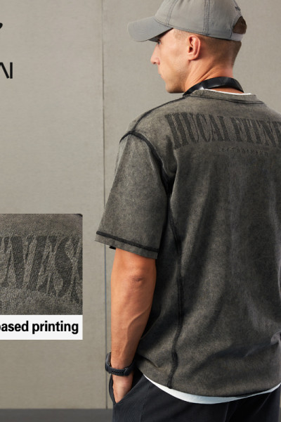 HUCAI Custom Sports Shirts Water Washed Snowflake Effect Process Gymwear ODM