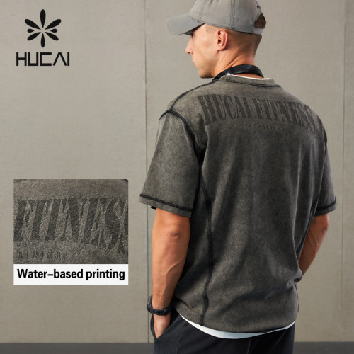 HUCAI Custom Sports Shirts Water Washed Snowflake Effect Process Gymwear ODM