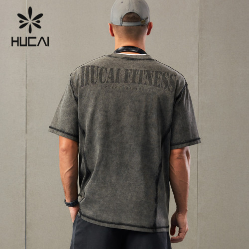 HUCAI Custom Sports Shirts Water Washed Snowflake Effect Process Gymwear ODM