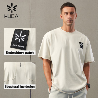 HUCAI Custom Sports Shirts Embroidery Structural Line Design Gym Short Sleeve