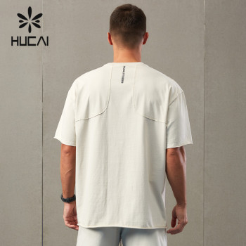 HUCAI Custom Sports Shirts Embroidery Structural Line Design Gym Short Sleeve