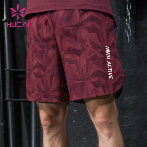 HUCAI ODM Mens Fitness Shorts 5 Inch Sublimation Print Mens Gymwear OEM Seivice