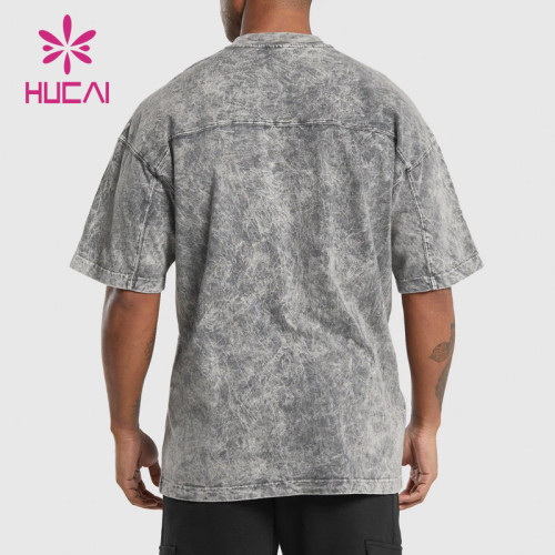 HUCAI OEM Fitness Shirts Washed Fabric Ribbed Paneling Gym T-shirt Custom Activewear