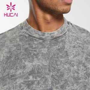 HUCAI OEM Fitness Shirts Washed Fabric Ribbed Paneling Gym T-shirt Custom Activewear