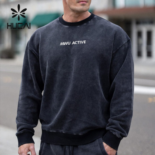 HUCAI ODM/OEM Sports Hoodie Mens Round Neck Pullover Threaded Cuffs Sweatshirts Activewear Manufacturer