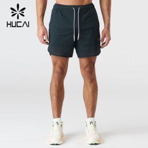 HUCAI ODM Mens Gym Shorts Mesh 2 in1 Polyester nylon Two Layers Custom Activewear Manufacturers