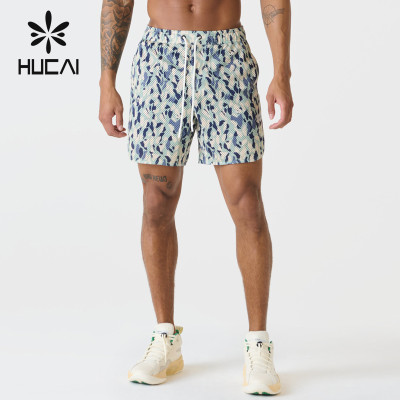 HUCAI OEM Mens Gym Shorts Mesh 2 in1 Polyester printing Custom Activewear Manufacturers