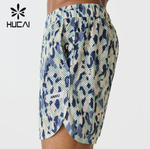 HUCAI OEM Mens Gym Shorts Mesh 2 in1 Polyester printing Custom Activewear Manufacturers
