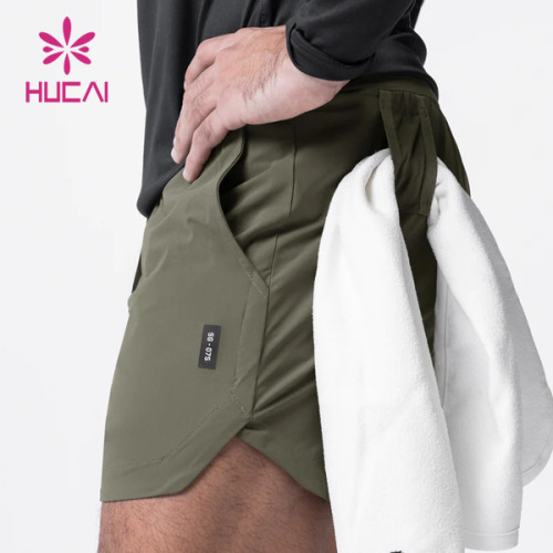 HUCAI OEM Mens Sports Shorts Athletic split Hem Nylon spandex Custom Activewear Manufacturers