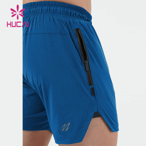 HUCAI OEM Mens Gym Shorts Nylon spandex split Hem zip pocket Custom Activewear Manufacturers