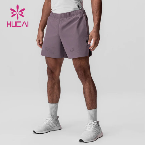 HUCAI OEM Mens Sports Shorts Hidden Zipper Pocket split Hem Custom Activewear Manufacturers