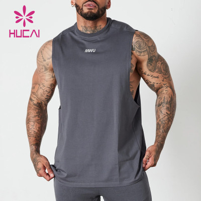 HUCAI OEM Gym Tank Tops loose fit cut off acid washed Fabric Activewear Manufacturer