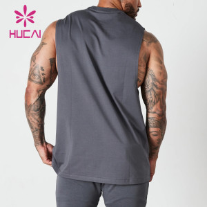 HUCAI OEM Gym Tank Tops loose fit cut off acid washed Fabric Activewear Manufacturer