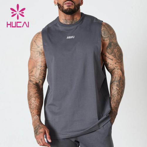 HUCAI OEM Gym Tank Tops loose fit cut off acid washed Fabric Activewear Manufacturer