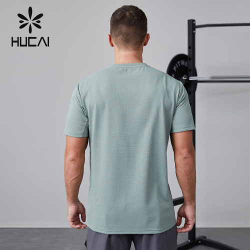 HUCAI OEM fitness short sleeved polyester ammonia waffle fabric splicing sportswear manufacturer