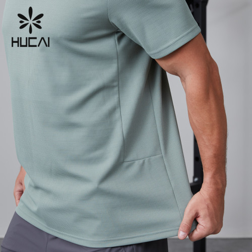 HUCAI OEM fitness short sleeved polyester ammonia waffle fabric splicing sportswear manufacturer