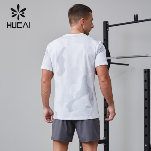 HUCAI OEM fitness short sleeved cotton polyester fabric digital printed sportswear manufacturer