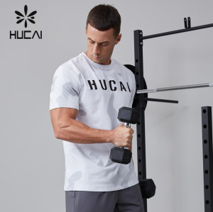 HUCAI OEM fitness short sleeved cotton polyester fabric digital printed sportswear manufacturer