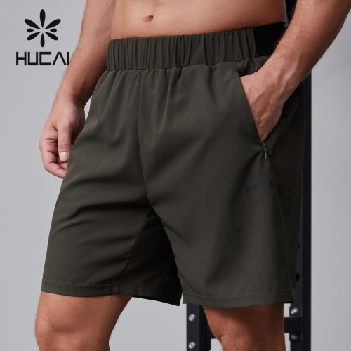 HUCAI OEM fitness shorts elastic waistband invisible zipper pocket sportswear manufacturer