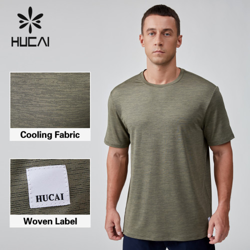 HUCAI OEM Gym T-shirt Polyester Spandex Woven Detachable Label Athleisure Clothing Manufacturer