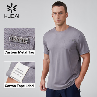 HUCAI OEM Running T-shirt Sorona Fabric Custom Metal Tag Label Athleisure Clothing Manufacturer