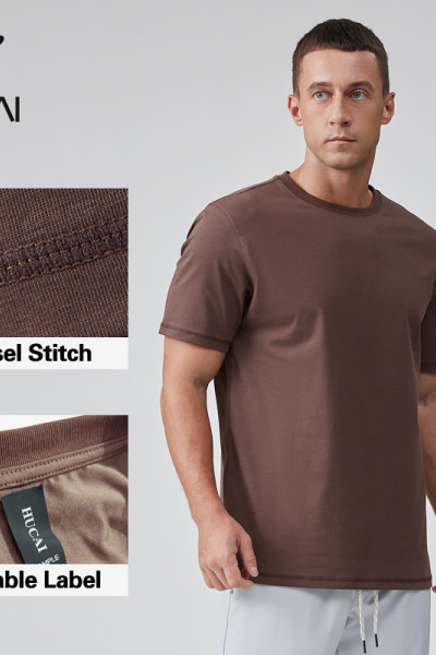 HUCAI OEM Gym T-shirt Sorona Fabric Hassel Stitc Custom tape Label Casual Sports Manufacturer