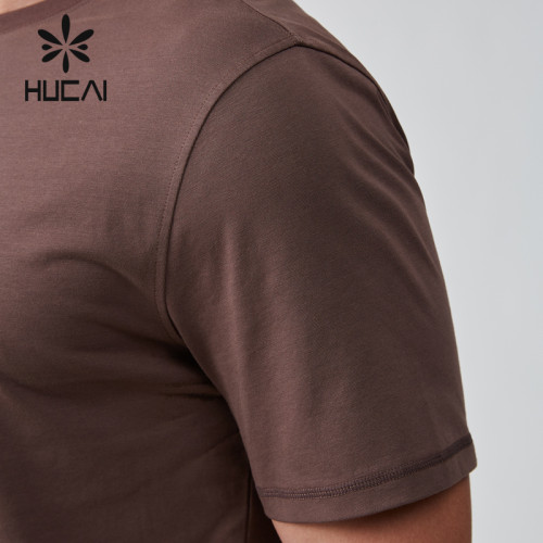 HUCAI OEM Gym T-shirt Sorona Fabric Hassel Stitc Custom tape Label Casual Sports Manufacturer