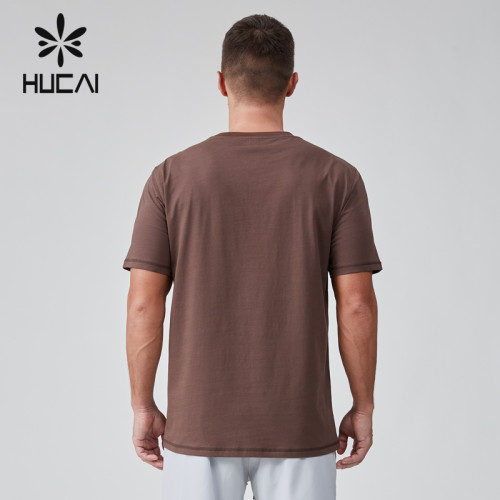 HUCAI OEM Gym T-shirt Sorona Fabric Hassel Stitc Custom tape Label Casual Sports Manufacturer