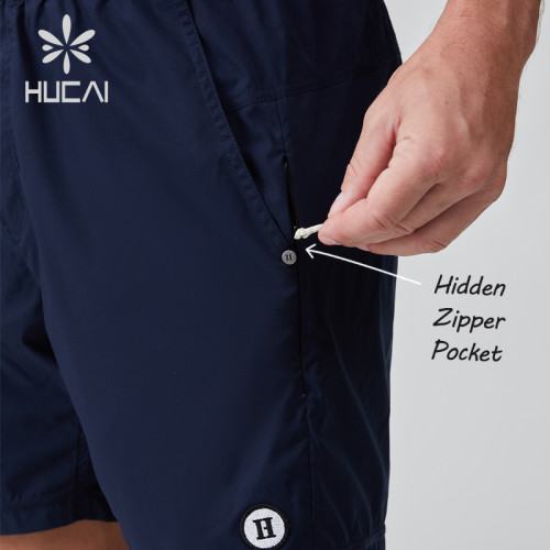 HUCAI OEM gym shorts 2 In 1 embroidered patch Hidden Zipper Pocket activewear Manufacturer