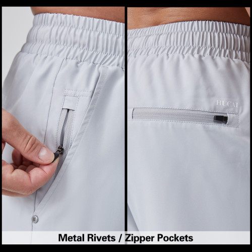 HUCAI OEM Sports Shorts 2 In 1 Zipper Pocket Custom Rivets And Drawstring  Activewear Manufacturer