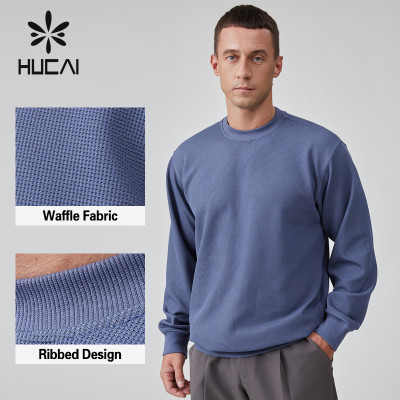 HUCAI OEM Men's Hoodie Quick Drying Wicking Waffle Fabric Crew Neck Activewear Manufacturer