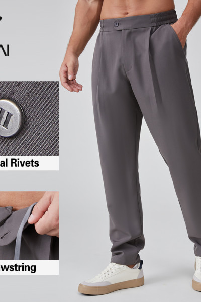 HUCAI OEM Men's Joggers Button Woven Label Rivets Zipper Leisure Sports Pants Manufacturer
