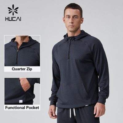 HUCAI OEM Men's Hoodies Suarter Zipper Pocket Light Weight Custom Sports Hoodies Manufacturer