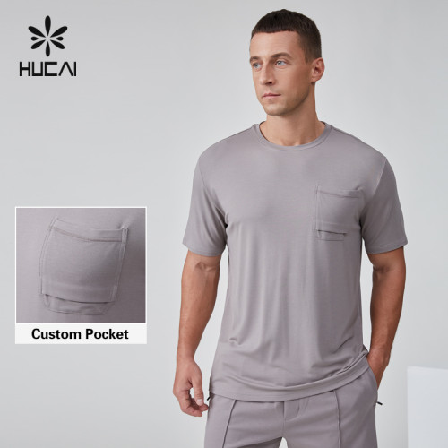 HUCAI OEM Men's T Shirt Cooling Cotton Silicone Printing Soft Bamboo Pocket Sports Top Manufacturer