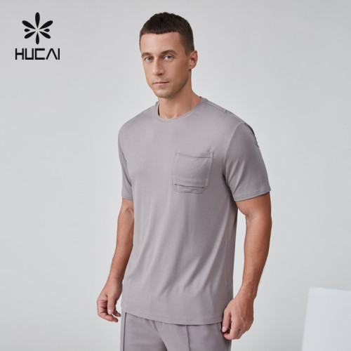 HUCAI OEM Men's T Shirt Cooling Cotton Silicone Printing Soft Bamboo Pocket Sports Top Manufacturer