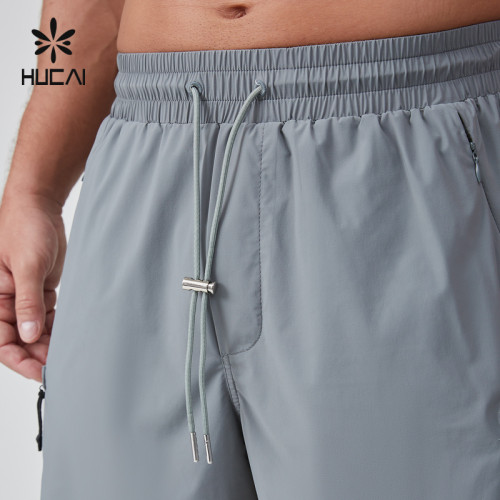 HUCAI OEM Men's Gym Shorts Polyester Spandex Invisible Zipper Pocket Athletic Wear Manufacturer