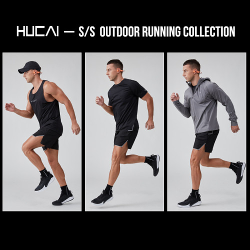 HUCAI OEM Men's T Shirt Polyester Spandex Split Hem Reflective Heat Transfer Running Wear Manufacturer