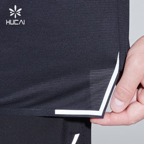 HUCAI OEM Men's T Shirt Polyester Spandex Split Hem Reflective Heat Transfer Running Wear Manufacturer