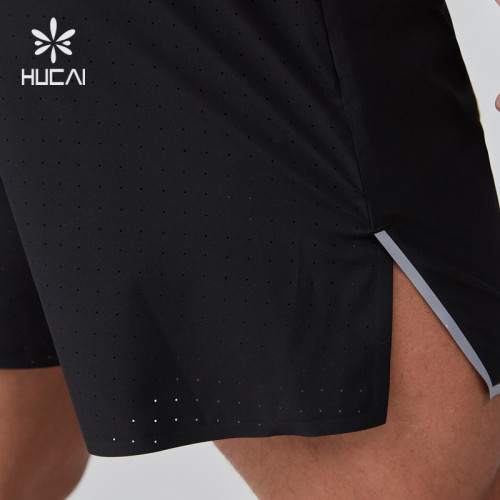 HUCAI OEM Men's Shorts Polyester Spandex Split Hem Reflective Heat Transfer Active Gym Wear Manufacturer