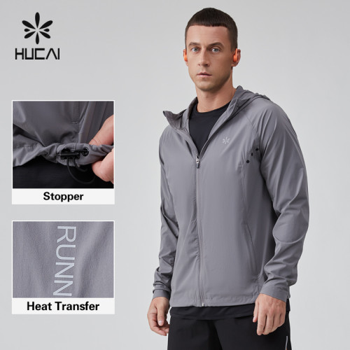 HUCAI Gym Wear Manufacturer OEM Nylon Spandex Lightweight Reflective Heat Transfer Sports Jacket