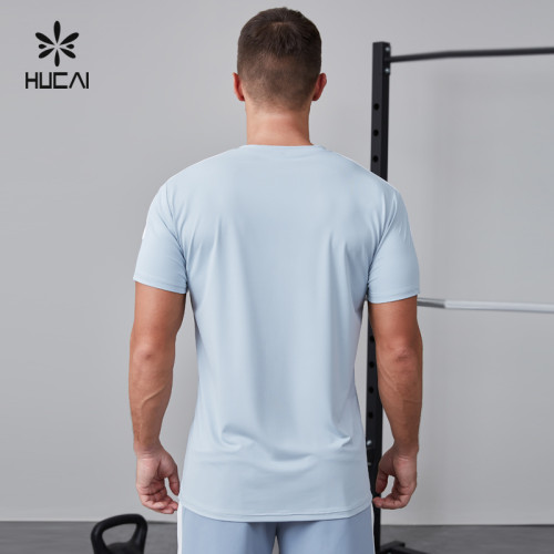 HUCAI OEM Fitness T Shirt Patchwork Contrast Color Silicone Heat Transfer Quick-dry Sportswear Manufacturer