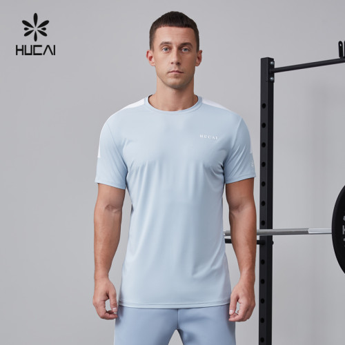 HUCAI OEM Fitness T Shirt Patchwork Contrast Color Silicone Heat Transfer Quick-dry Sportswear Manufacturer