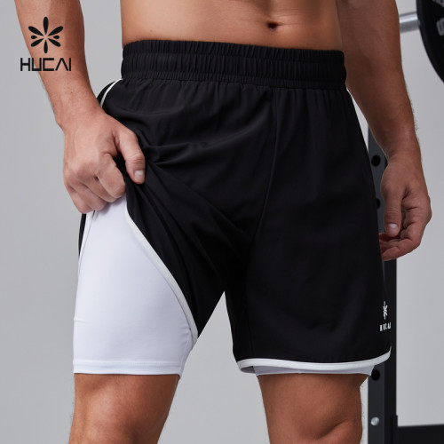 HUCAI Activewear Manufacturer|Custom Gym Shorts Nylon Spandex Split Hem 2 in 1 Workout Sportswear