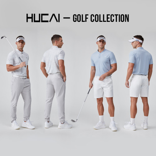 HUCAI Activewear Manufacturer| Custom Golf T-shirt Micro Stand Collar Nylon Spandex Golf Suit