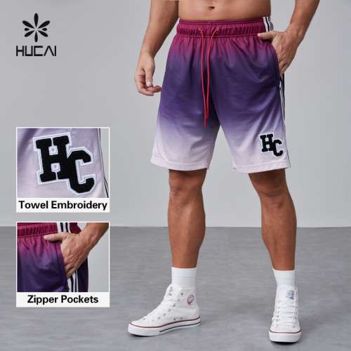 HUCAI Activewear Manufacturer| Custom Gym Shorts Zipper Pocket Tech Gradient Ramp DTG Printing