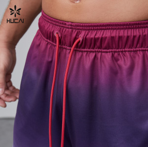 HUCAI Activewear Manufacturer| Custom Gym Shorts Zipper Pocket Tech Gradient Ramp DTG Printing